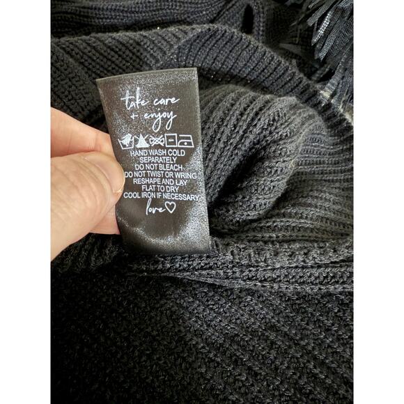 Nic + Zoe Black Night Fall Cardigan Sweater Fringe Cuff Sleeve M NWOT - Picture 6 of 8